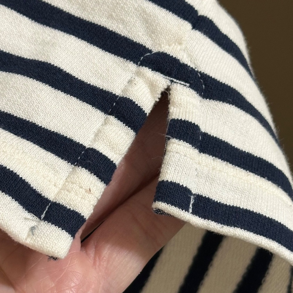 L.L.Bean Long Sleeve Striped Polo Shirt Womens L Cream Navy Preppy Old Money - Picture 5 of 6